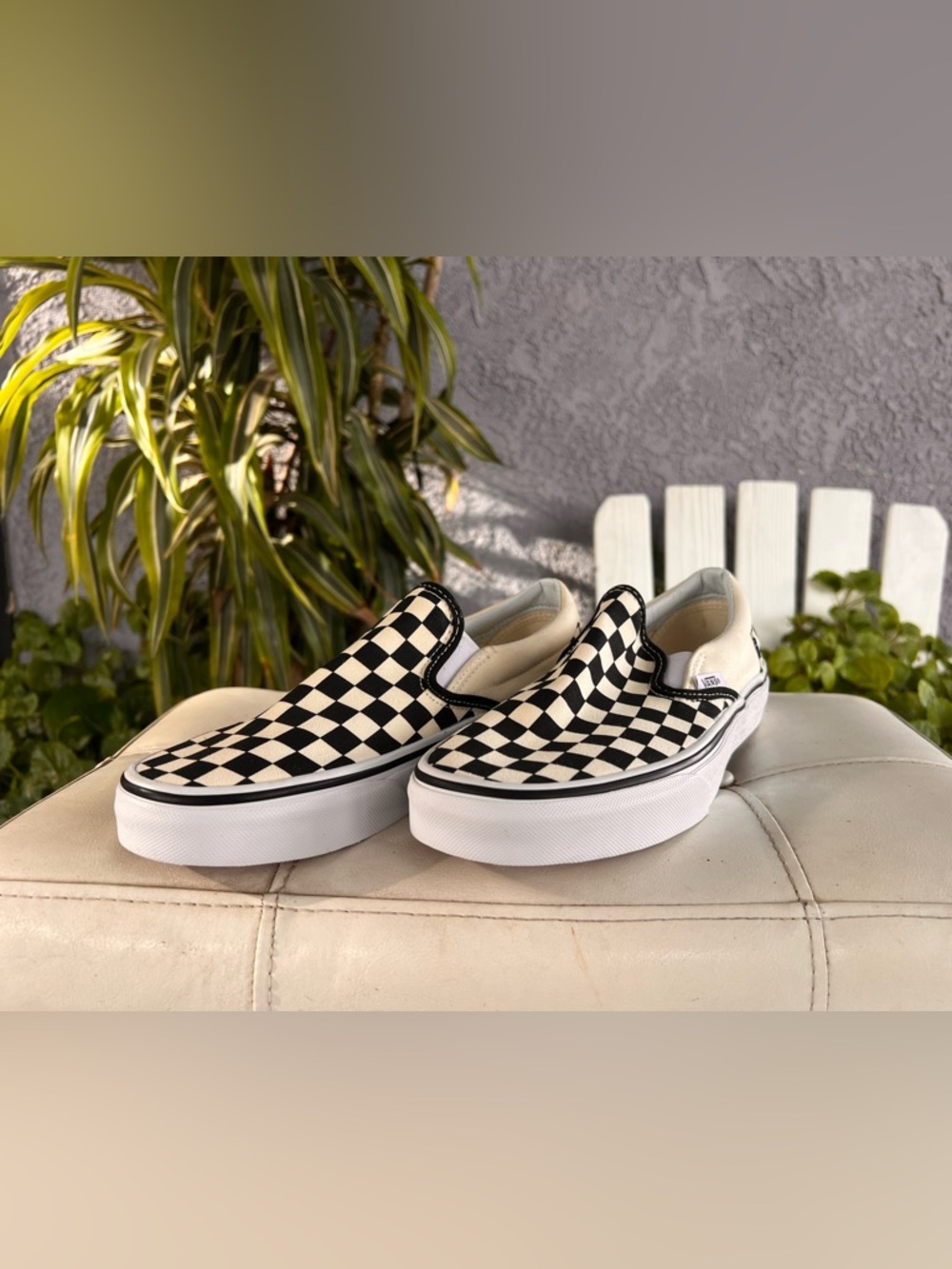 Vans Classic Slip-On Checkerboard Sneakers - Black & Cream White